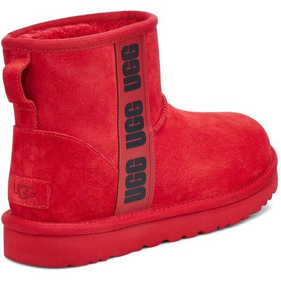UGG CLASSIC SAMBA RED SUEDE MINI SIDE LOGO BOOTS - Picture 3 of 11
